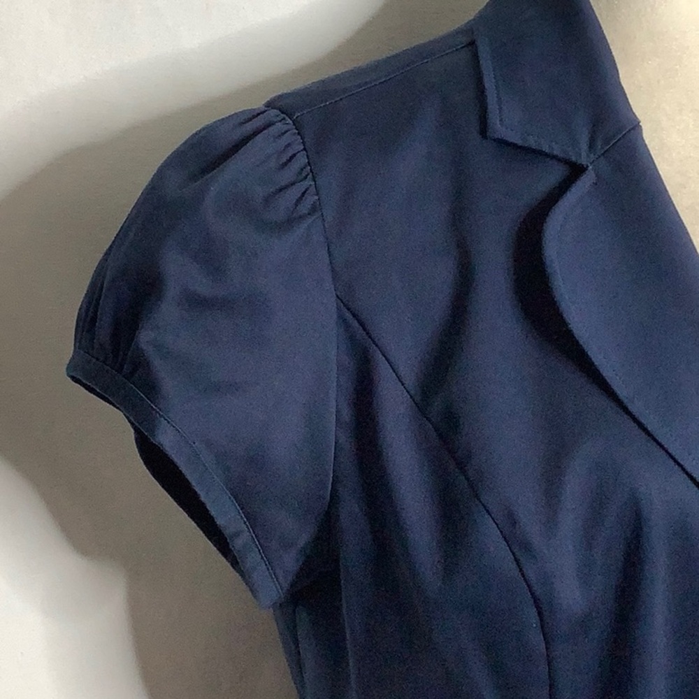 Dressbarn Navy Short Sleeve Blazer Top with Striped Belt Size 14 Career Office - Picture 5 of 16